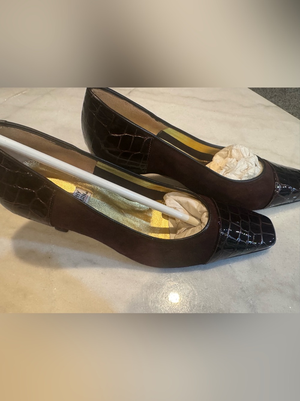 Vintage Timothy Hitsman NOS “Charmagne” Brown Suede Glacé CoCo w/ Croc-Print Toe